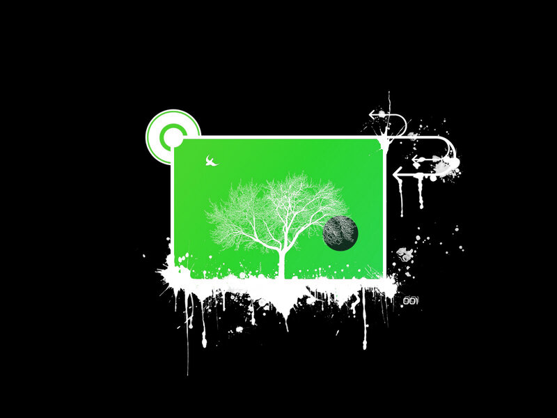 green frame with tree and splatters