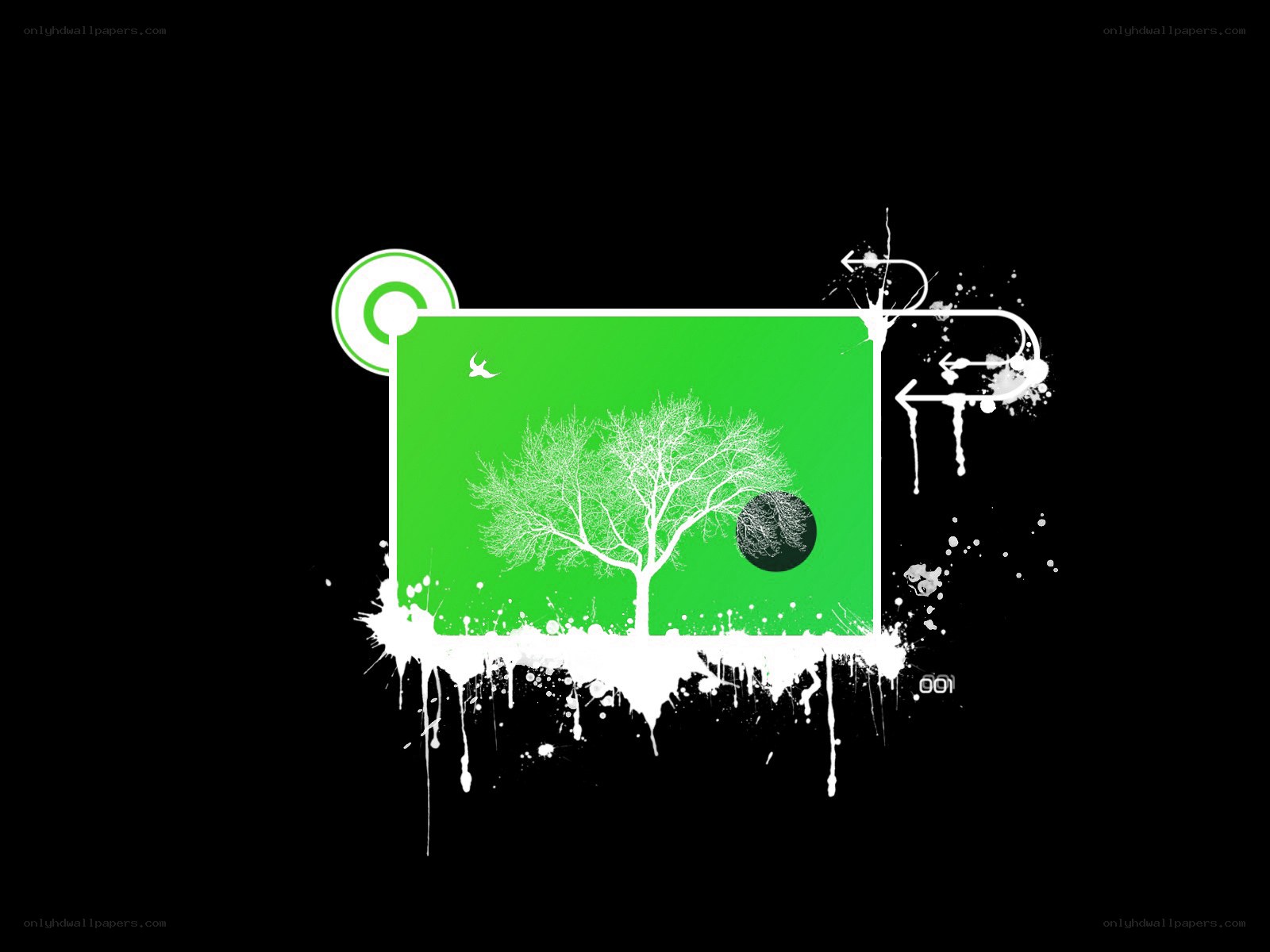 green frame with tree and splatters