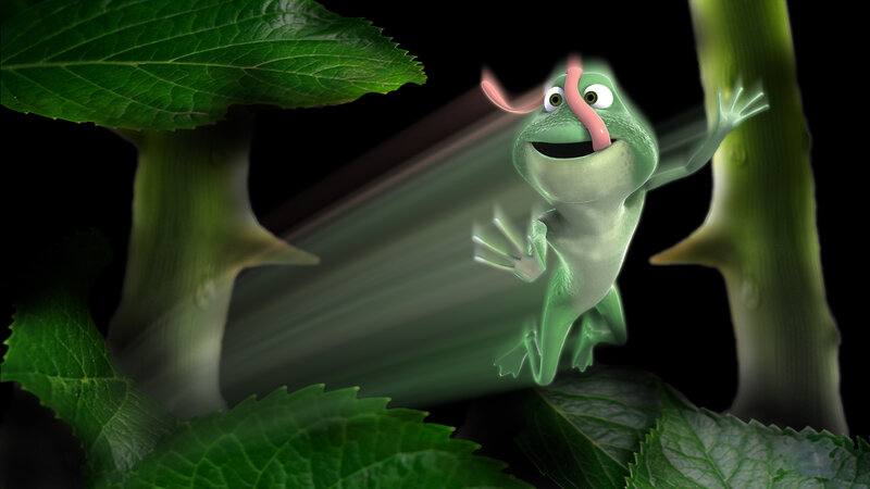 Green Frog Character — Playful, 3d Render, Leaves