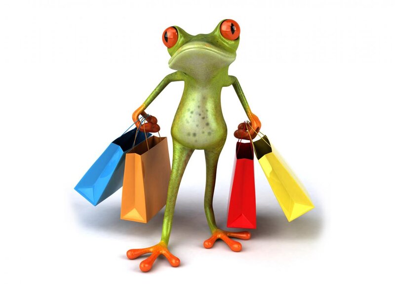 Green Frog Holding Bags — Playful
