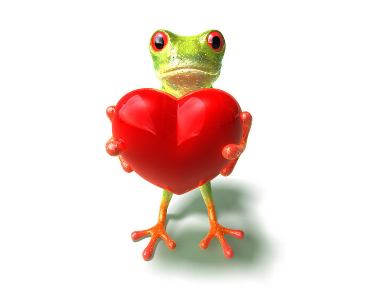 Green Frog Holding Heart — Playful