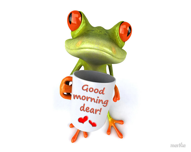 Green Frog Holding Mug
