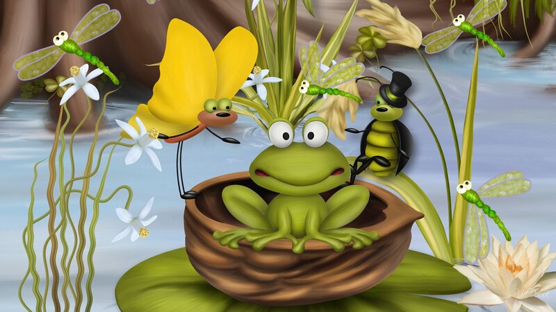 Green Frog in Basket