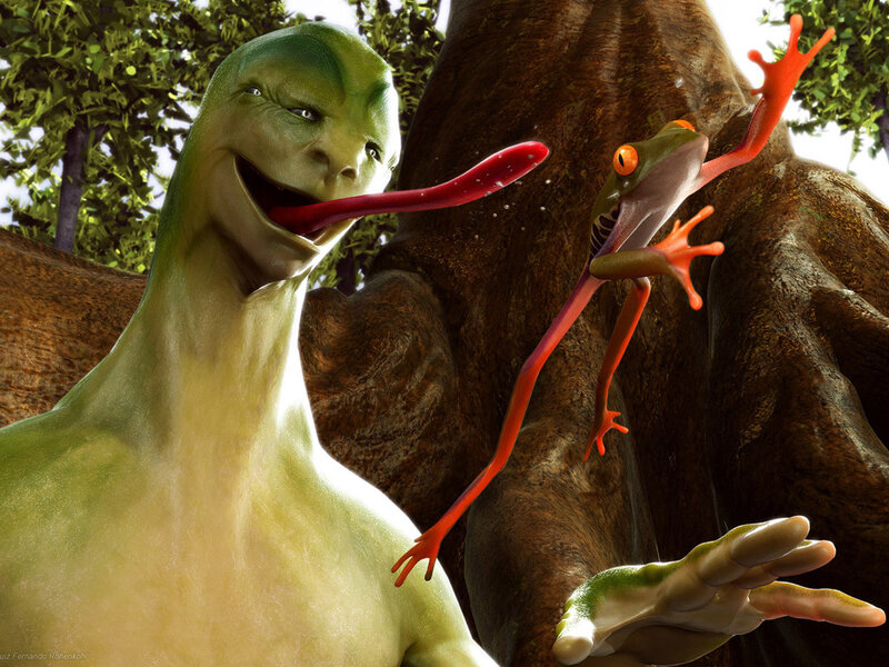 Green Frog-like Creature — Dramatic, Afternoon