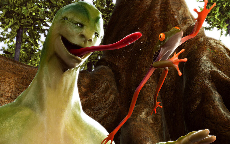 Green Frog-like Creature — Playful, Afternoon