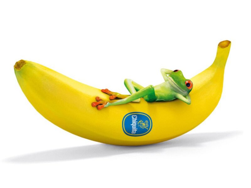 Green Frog on Banana — Yellow, Playful, 3d Render, Logo