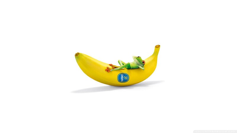 Green Frog on Banana — Yellow, Playful
