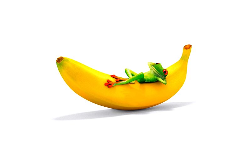 Green Frog on Banana — Yellow