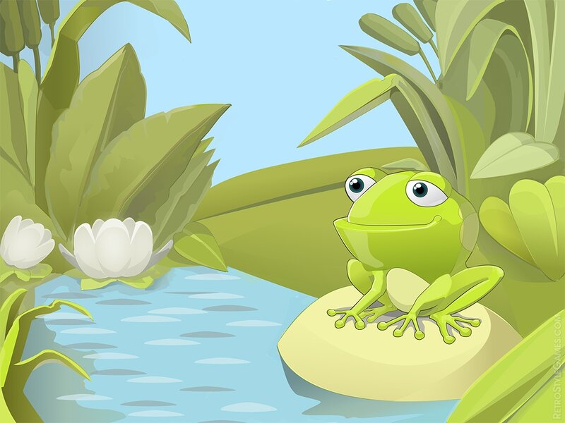 Green Frog on Lily Pad — Serene, Afternoon, Illustration
