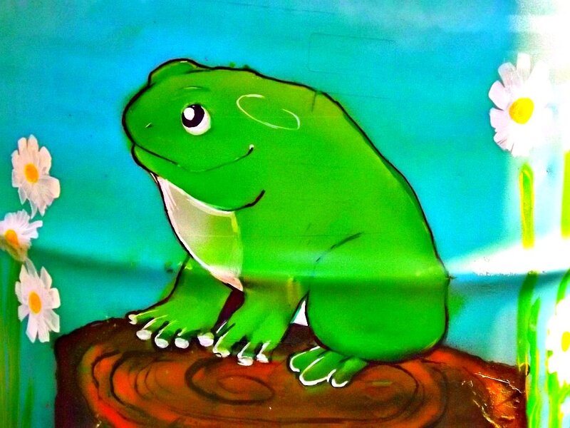 Green Frog on Log — Calm, Illustration