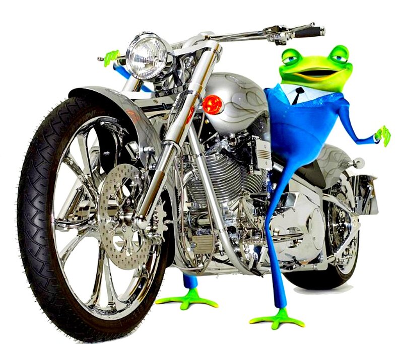 Green Frog on Motorcycle