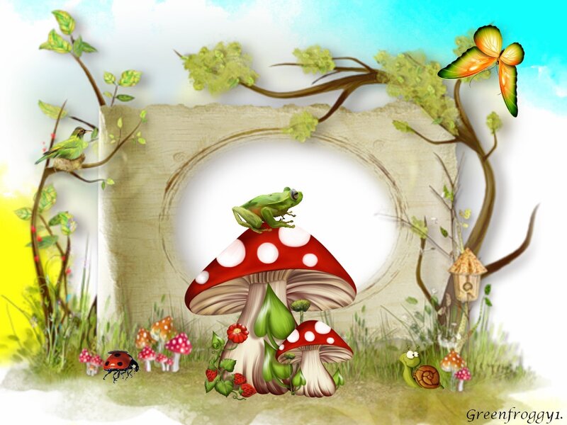 Green Frog on Mushroom — Red