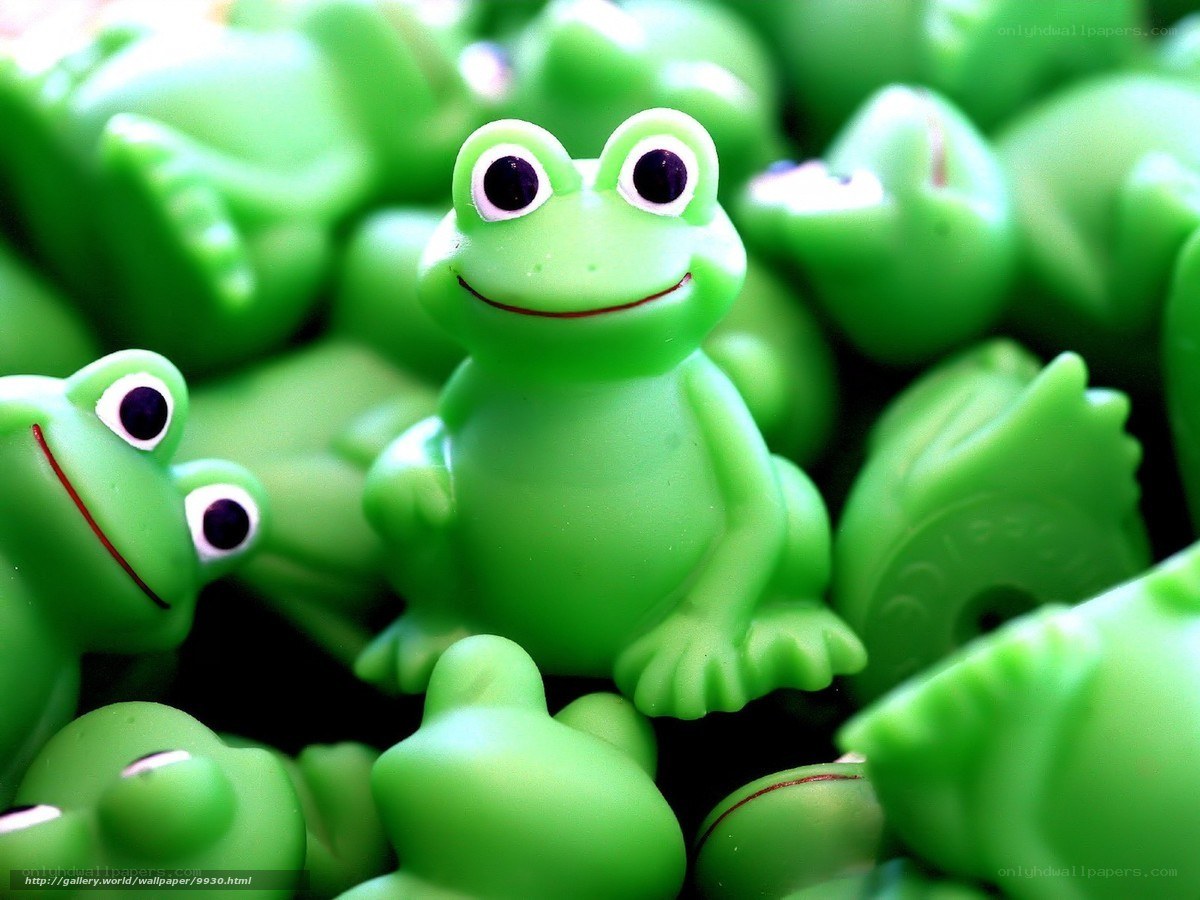 green frog toys close-up