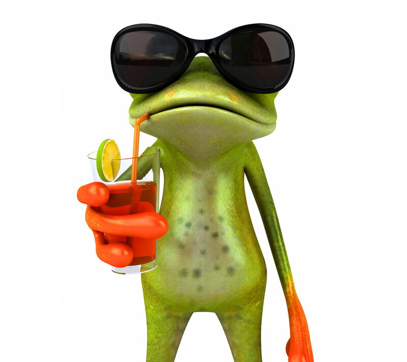 Green Frog with Drink
