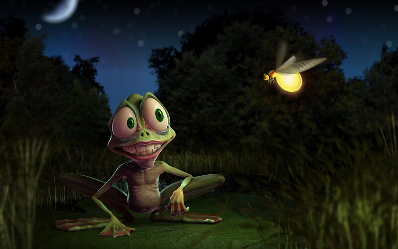 Green Frog with Firefly