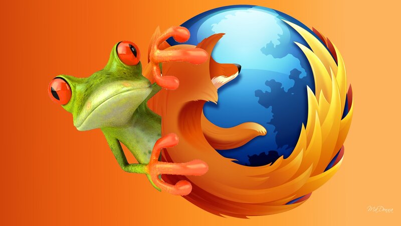 Green Frog with Firefox Logo