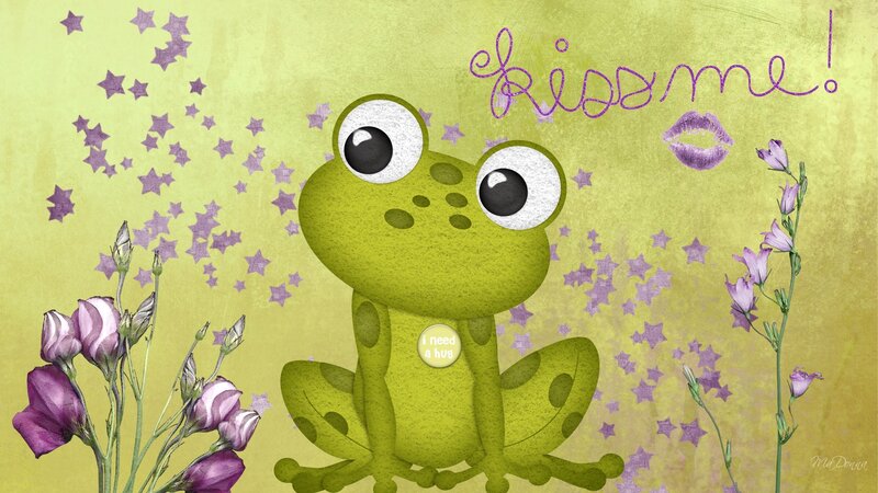 Green Frog with Flowers