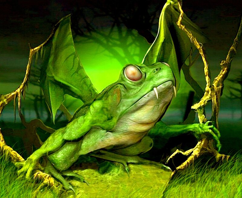 Green Frog with Wings — Dramatic