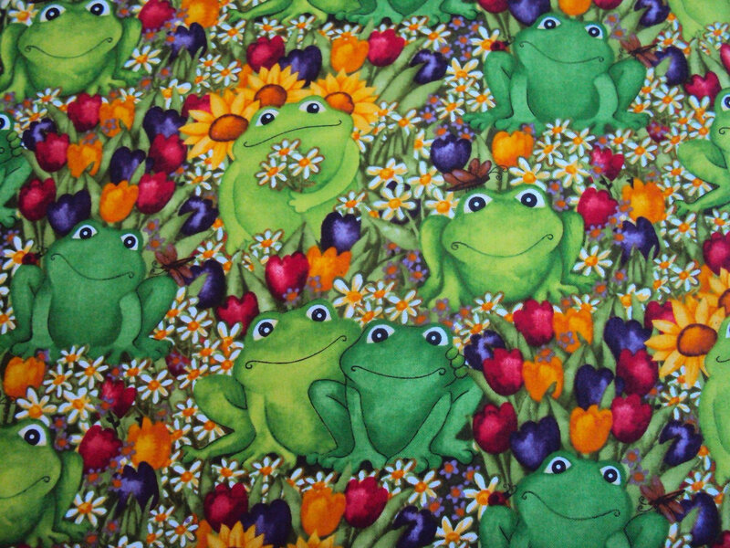 Green Frogs in Flowers