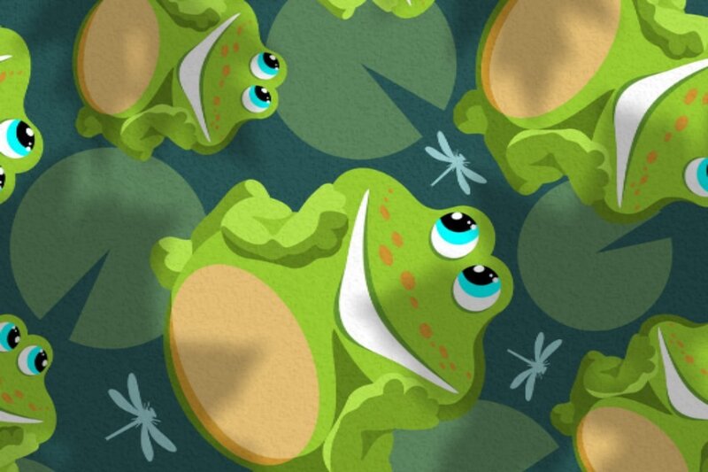 Green Frogs on Lily Pads
