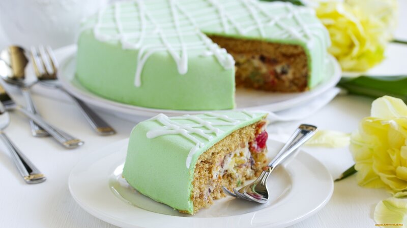 Green Frosted Cake Slice