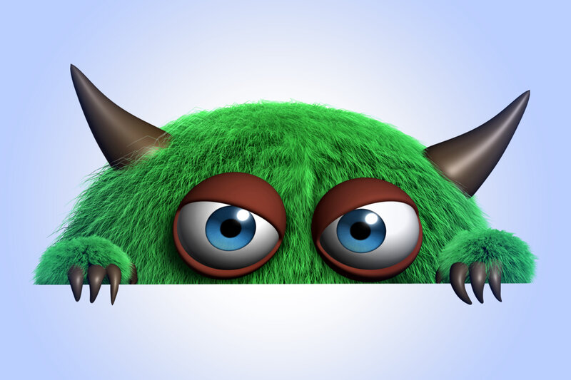 Green Furry Monster — Playful, 3d Render, Eyes, Horns