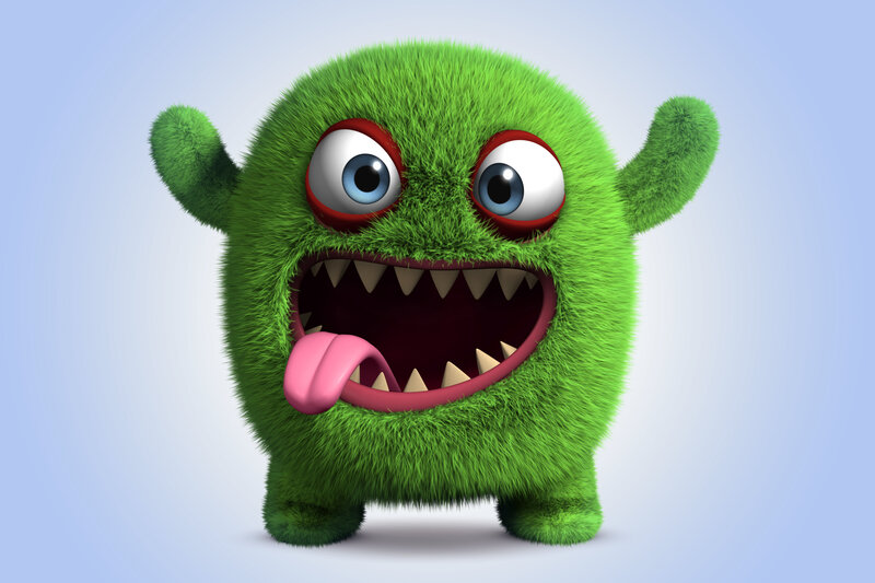 Green Furry Monster — Playful, 3d Render, Teeth