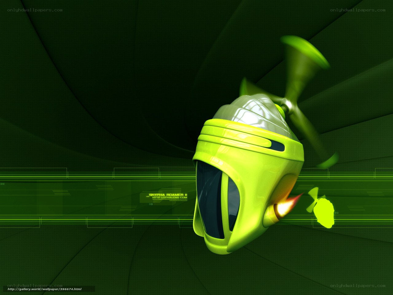 Green futuristic drone in tunnel