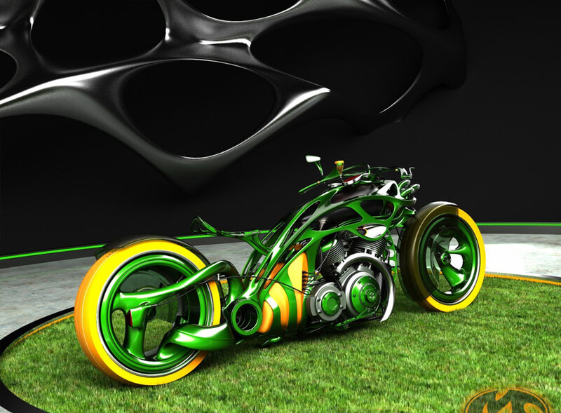 Green Futuristic Motorcycle
