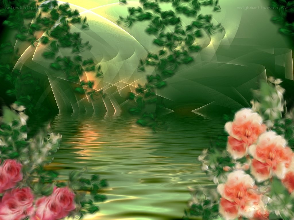 Green garden with flowers
