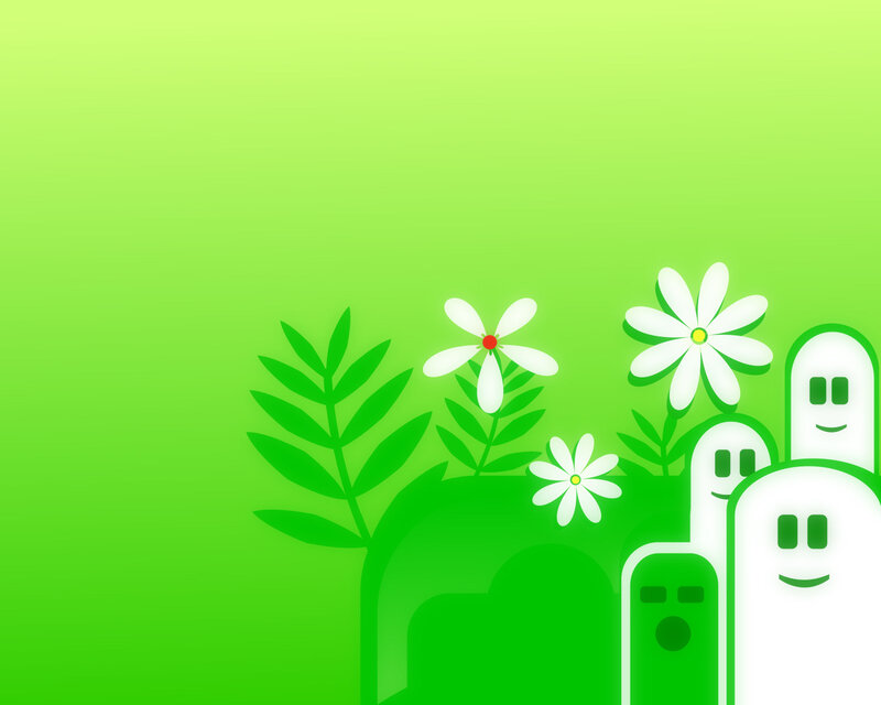 green garden with ghosts