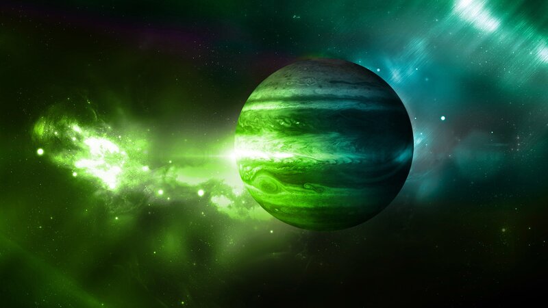 Green Gas Giant Planet — Dramatic, Digital Art, Nebula