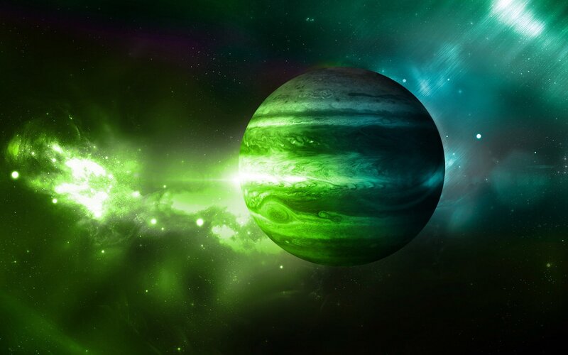 Green Gas Giant Planet — Dramatic, Digital Art