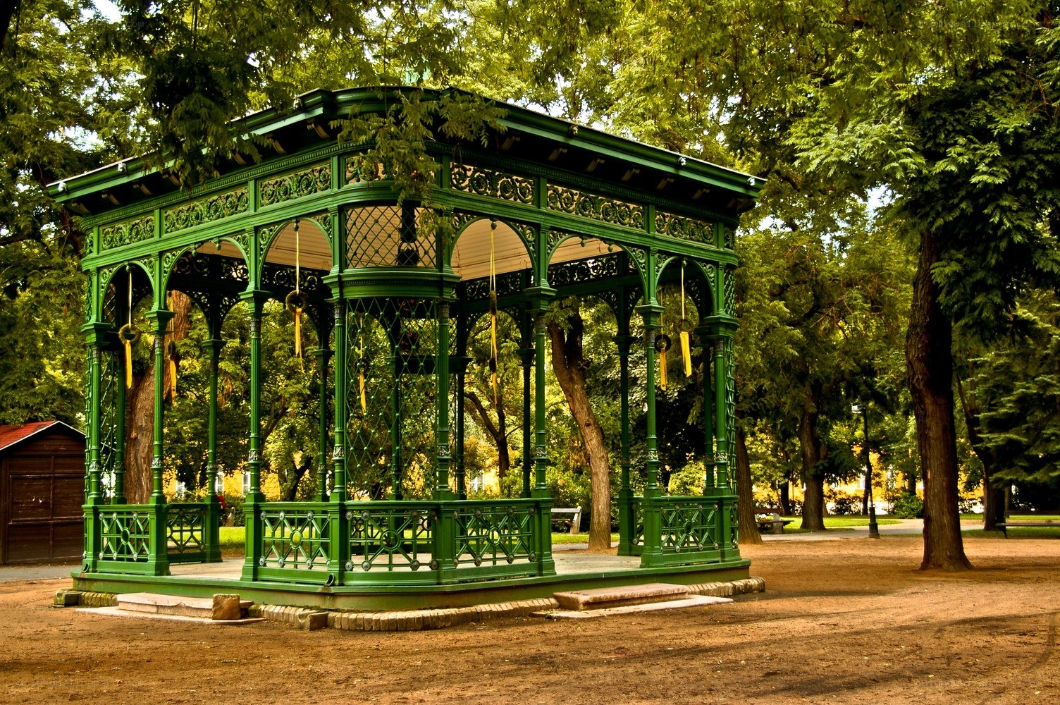 Green gazebo in a park