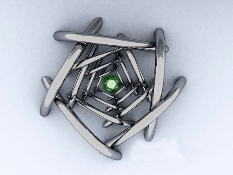 Green Gem in Metal Structure
