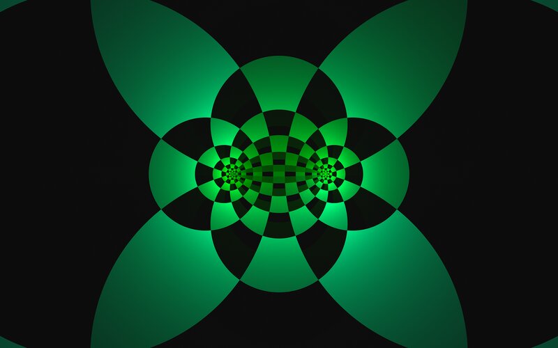 Green Geometric Pattern — Hypnotic, Abstract, Black Background