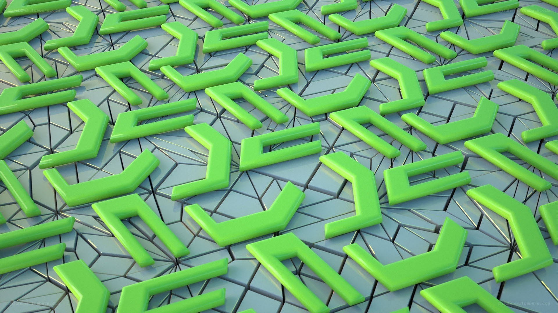 green geometric pattern on grid