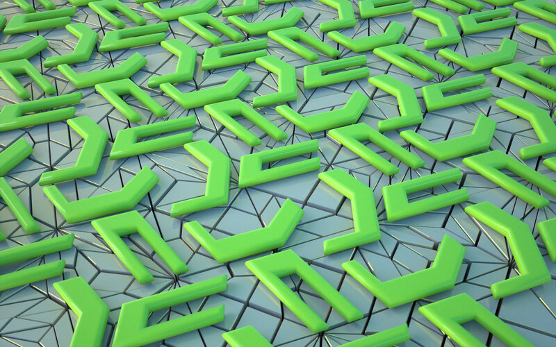 Green Geometric Shapes — Abstract, 3d Render, Geometric Pattern, Grid, Gray