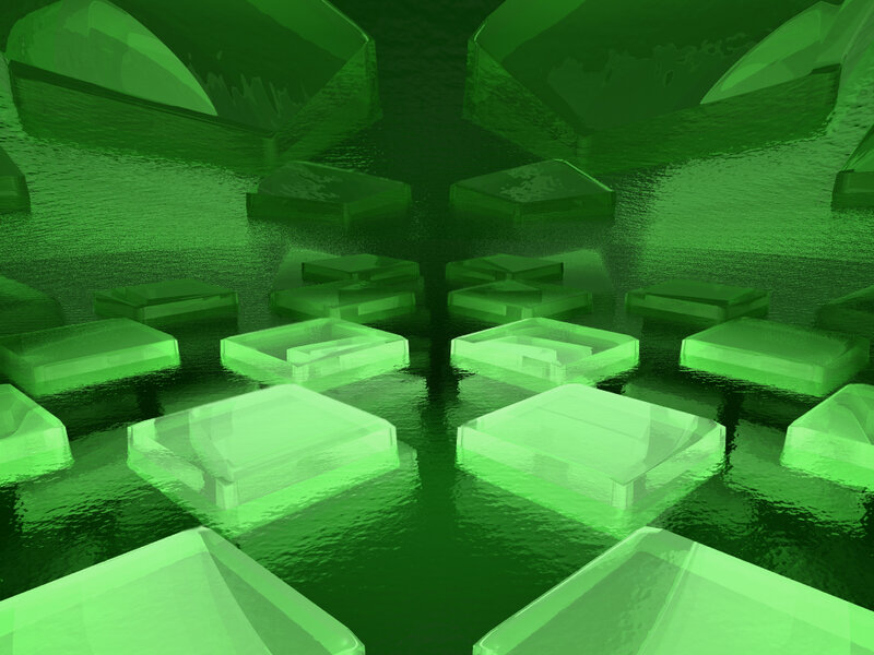 green geometric shapes in water