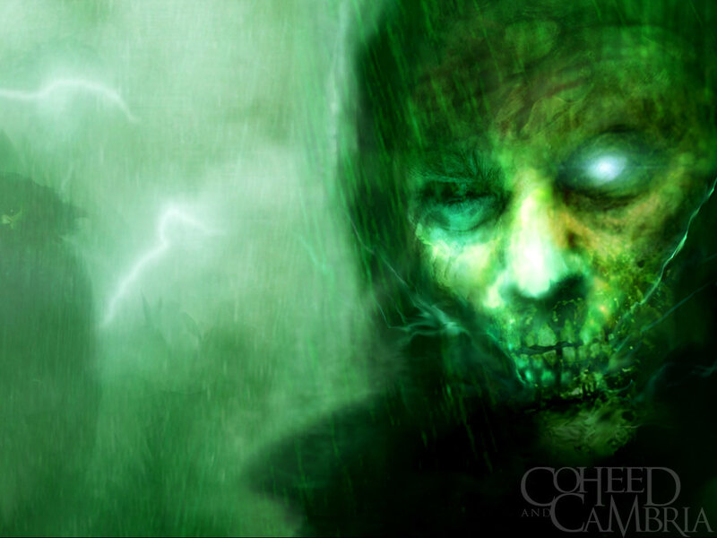 green ghostly face in storm