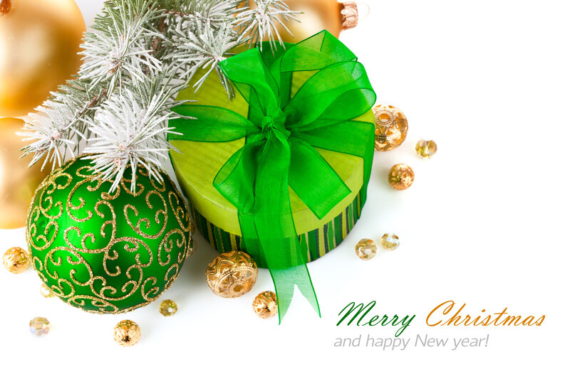 Green Gift Box with Ornaments — Festive, Winter