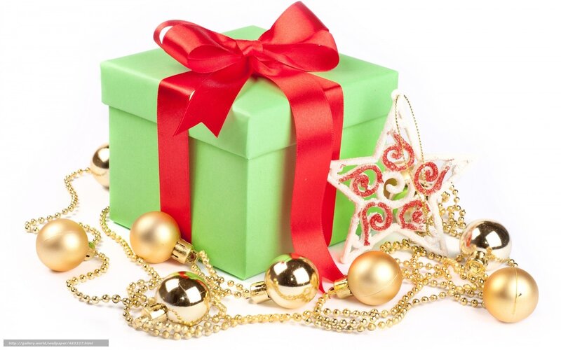 green gift box with ornaments