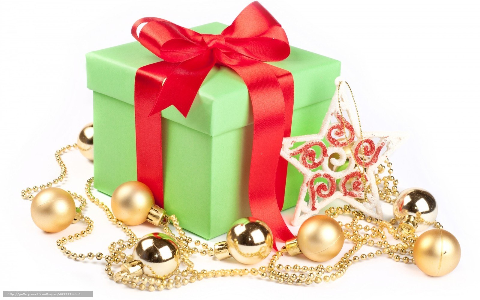 green gift box with ornaments