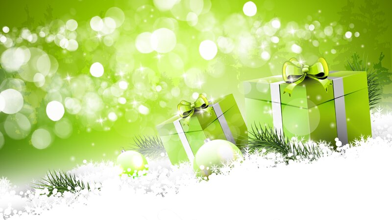 Green Gift Boxes in Snow — Festive