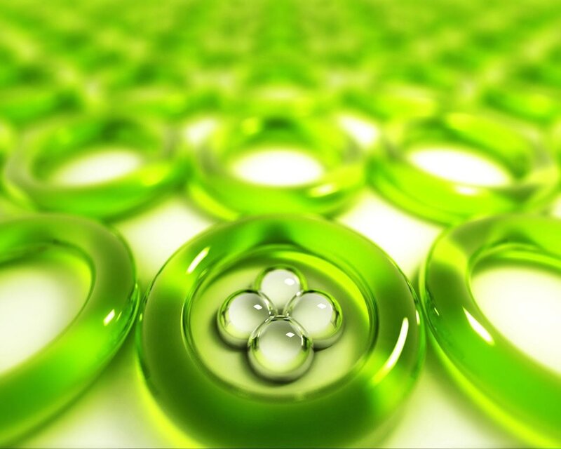 Green glass beads with water droplets