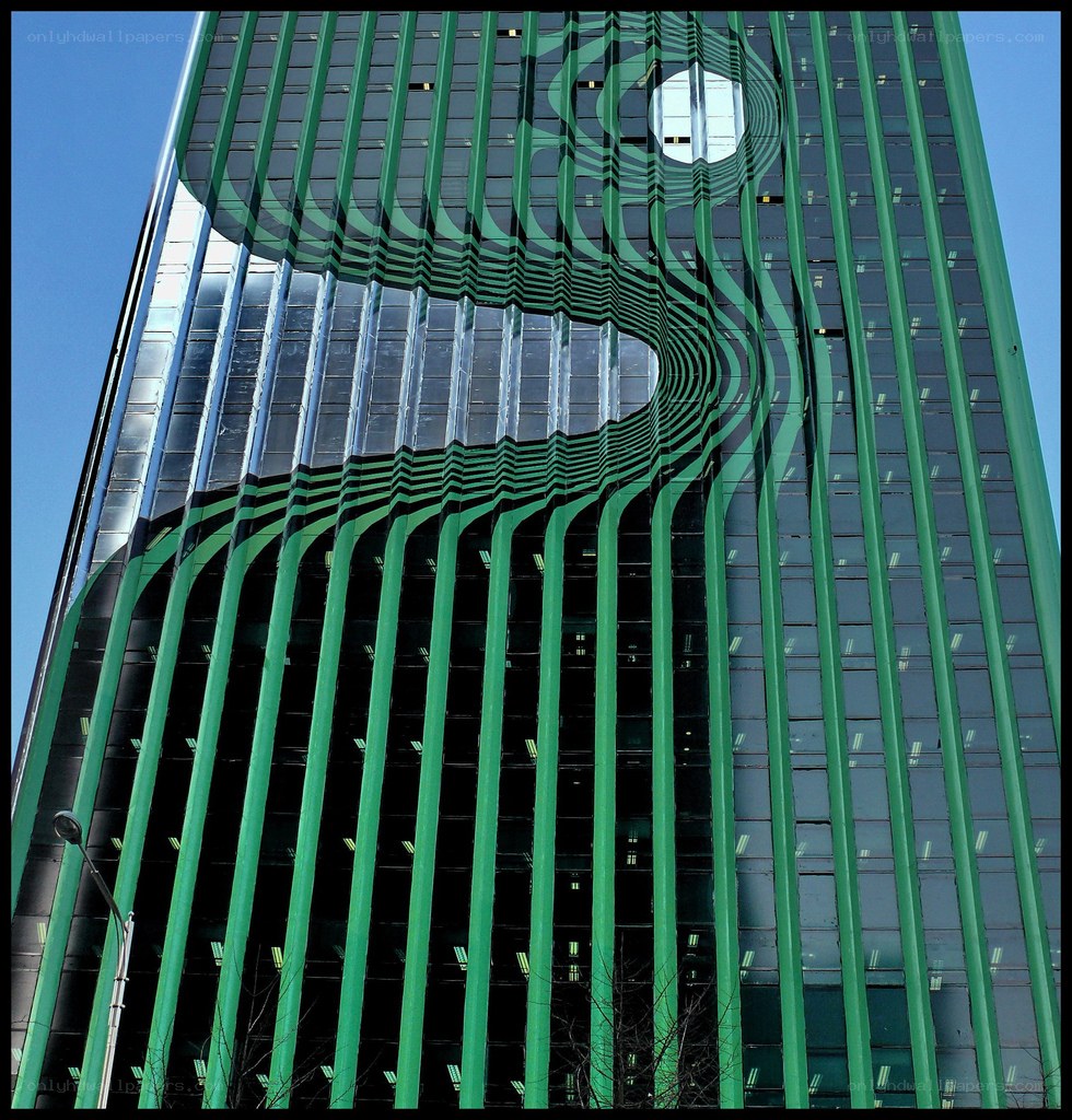 Green glass building facade