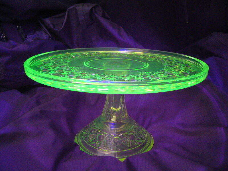 Green glass cake stand