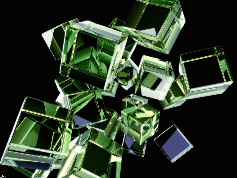 Green glass cubes floating
