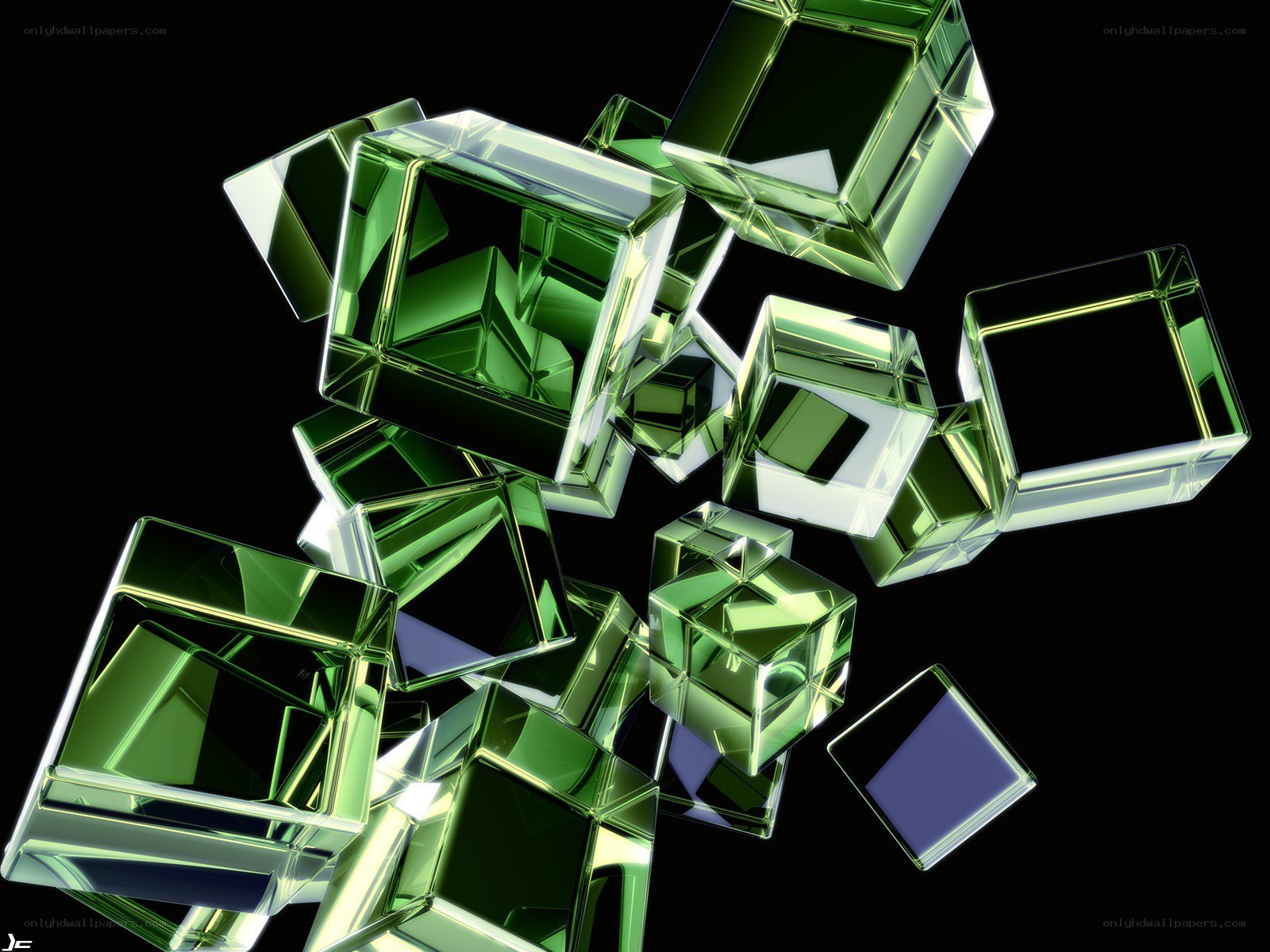 Green glass cubes floating