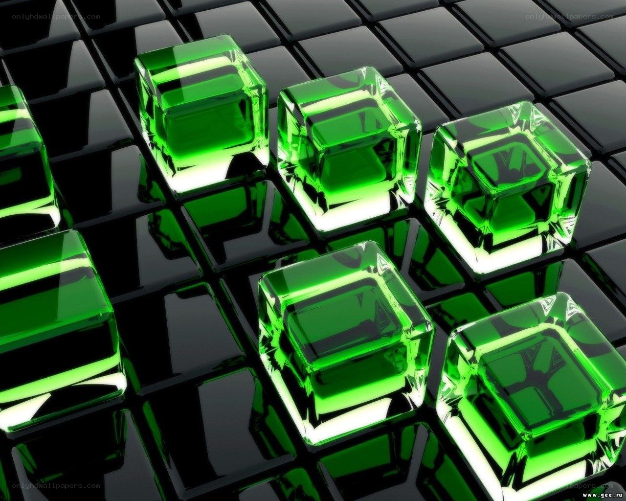 green glass cubes on black grid